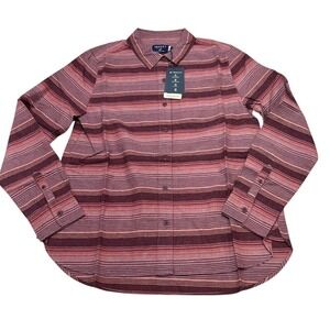 United By Blue Womens Top M Red Striped Flannel Organic Cotton‎ Hemp Button Down